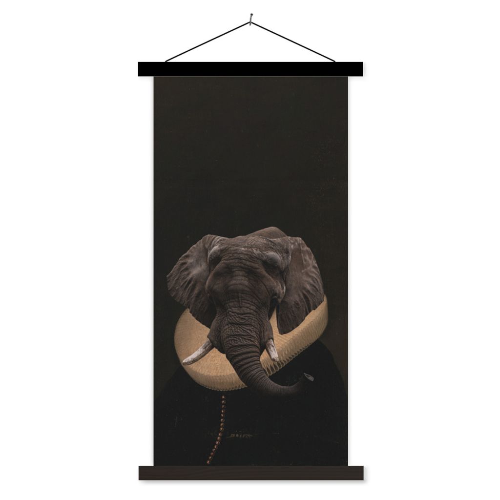 MuchoWow Textilposter Elefant - Kunst - Tiere 40x80 cm mit schwarzem Rahmen - Wandemalerei