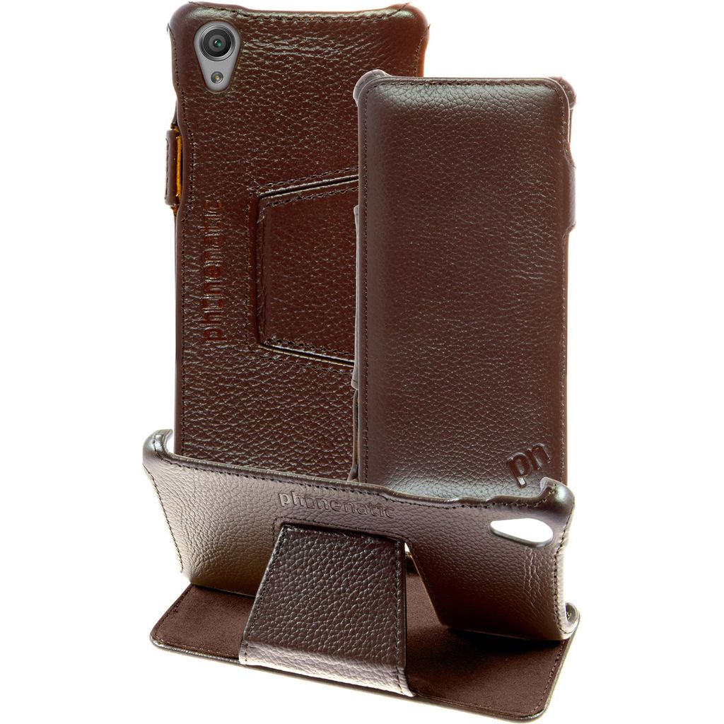 PhoneNatic Echt-Lederhülle kompatibel mit Sony Xperia X - Leder-Case braun + Glasfolie