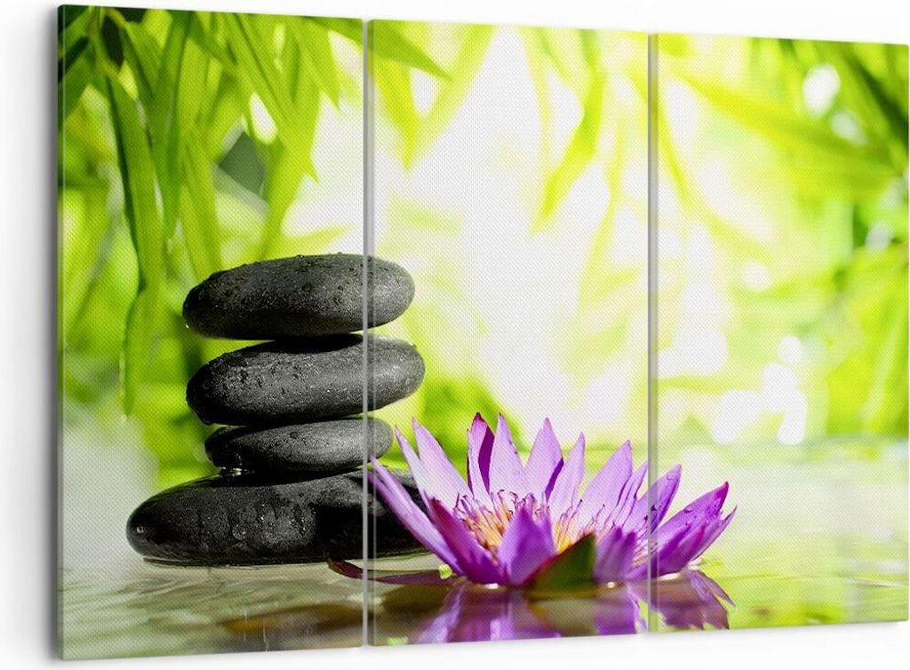 Bild auf Leinwand - Leinwandbild - Spa bambus blume wasser - 105x70cm - Wand Bild - Wanddeko - Leinwanddruck - Bilder - Kunstdruck - Wanddekoration...