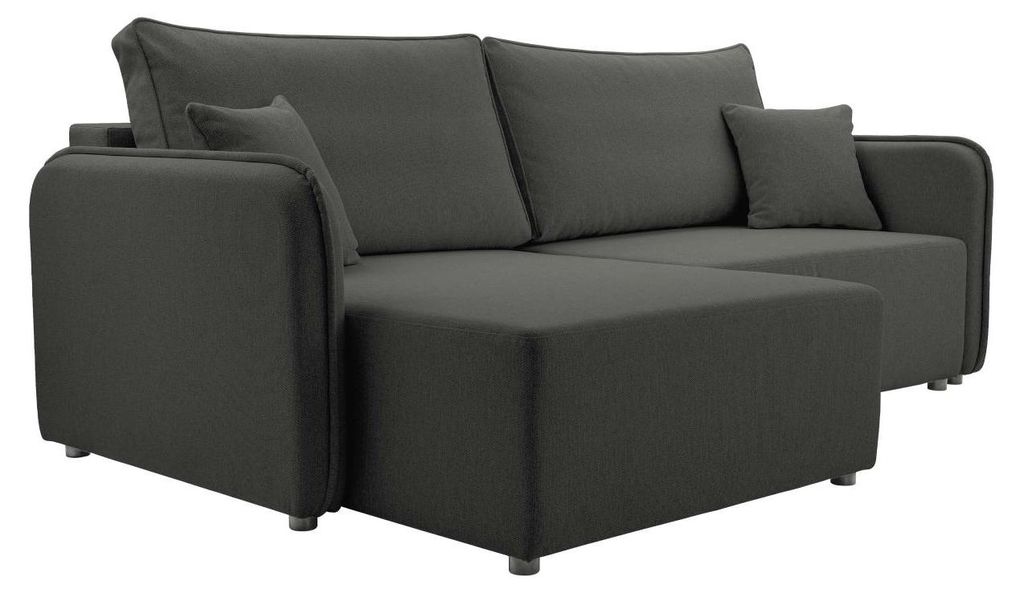 MIRJAN24 Ecksofa Melody, Wohnzimmer L-Form, Sofa mit zwei dekorative Kissen, Ecksofa mit Bettkasten und Schlaffunktion (Farbe: Velo 636, Seite: Links)