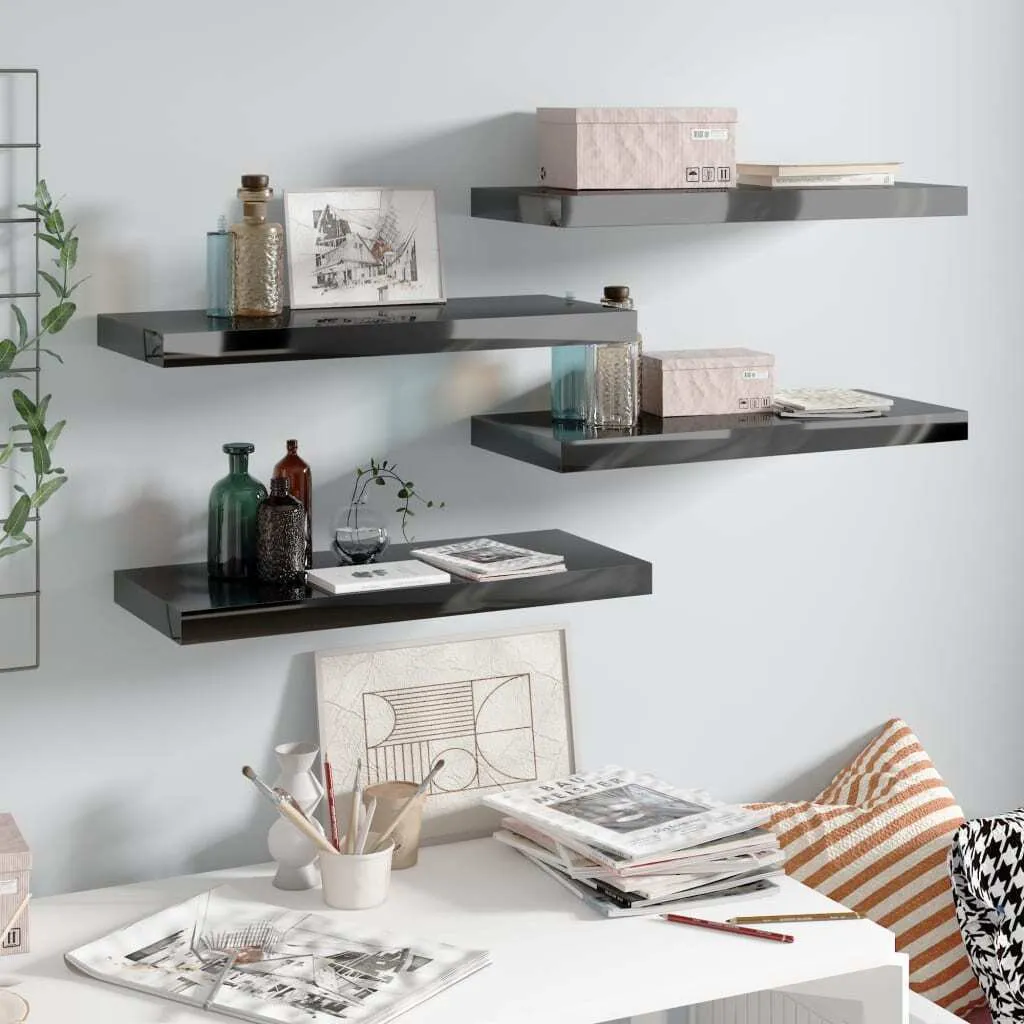 The Living Store Mensole 60x23,5cm Nero Lucido 4 Pezzi - Organizza Casa