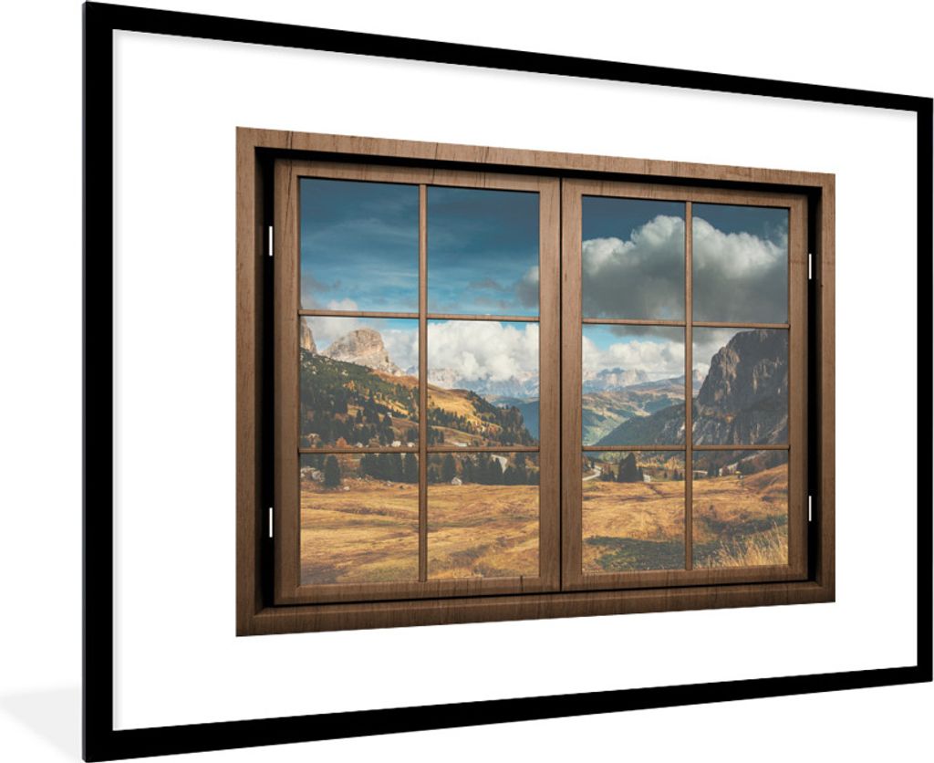 MuchoWow MuchoWow Gerahmtes Poster Aussicht - Weg - Berg 90x60 cm - Poster mit zchwarzem Bilderrahmen - Wanddekoration - Fotos
