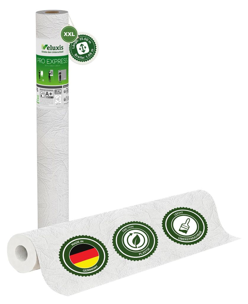 Vliestapete Vliestapete weiß – Renoviervlies Feine Faserstruktur, 25,00 m x 1,06 m, rissüberbrückend, blickdicht, überstreichbar, Germany –...