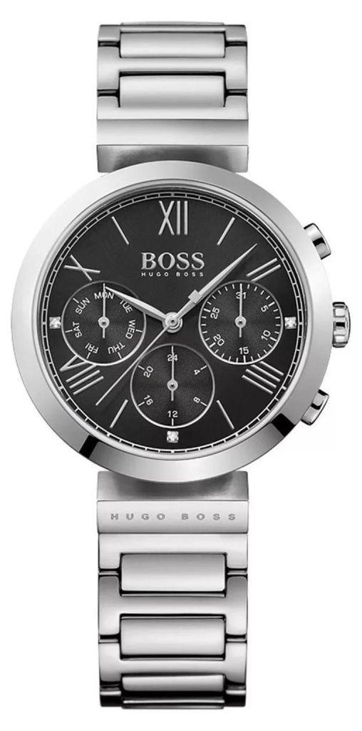Hugo Boss Damenuhr Edelstahl silber schwarz