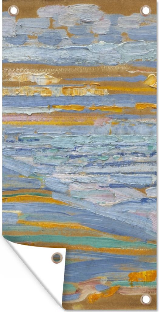 MuchoWow 40x80 cm Outdoor-Poster Gartendeko Sichtschutz Garten Poster für den Garten Blick auf den Strand und die Seebrücke von den Dünen aus...