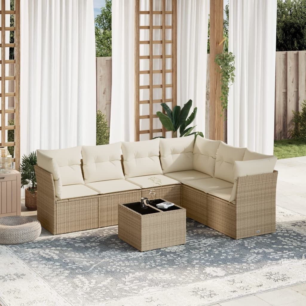 Maison Exclusive - 7-tlg. Garten-Sofagarnitur mit Kissen Beige Poly Rattan