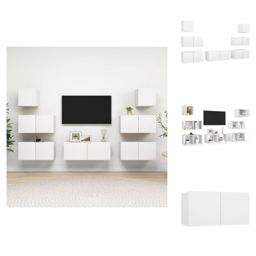 vidaXL 7-tlg. TV-Schrank-Set Weiß Holzwerkstoff - TV-Möbel