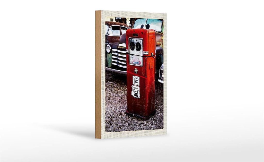 Holzschild Reise 12x18 cm USA Amerika Tankstelle Route 66 Produktbild 