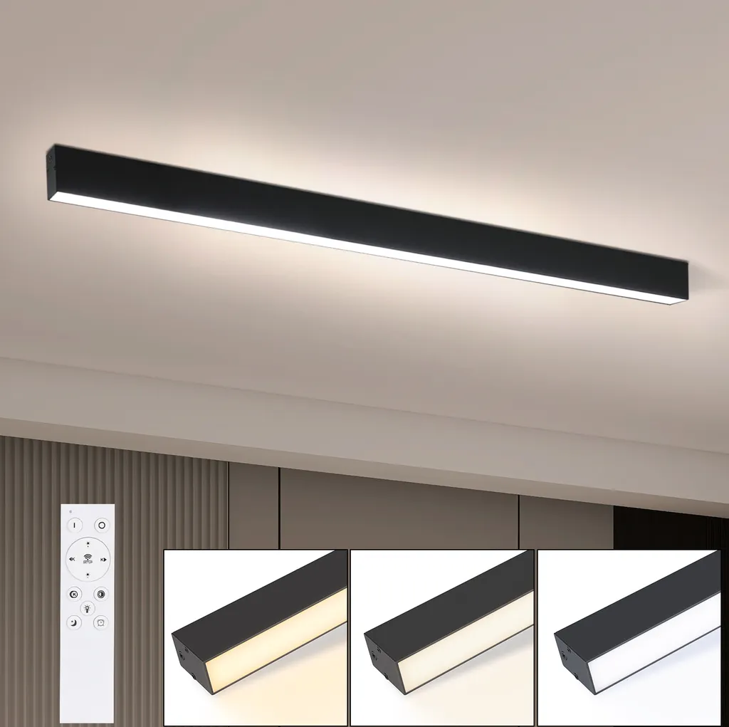 Plafonnier LED Dimmable Noir 107cm Moderne pour Salon et Salle à Manger 32W