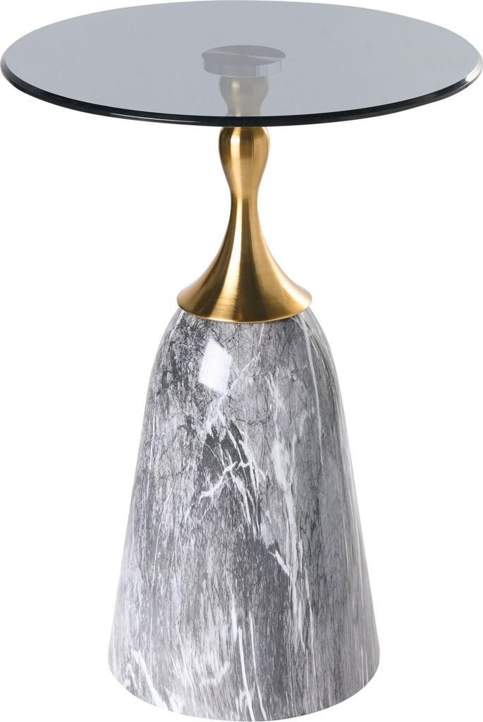 BELIANI Beistelltisch Transparent Schwarz Glas Rund ø 40 cm mit Marmor Optik Metall Standfuß in Trichterform Modern Sofatisch Salontisch