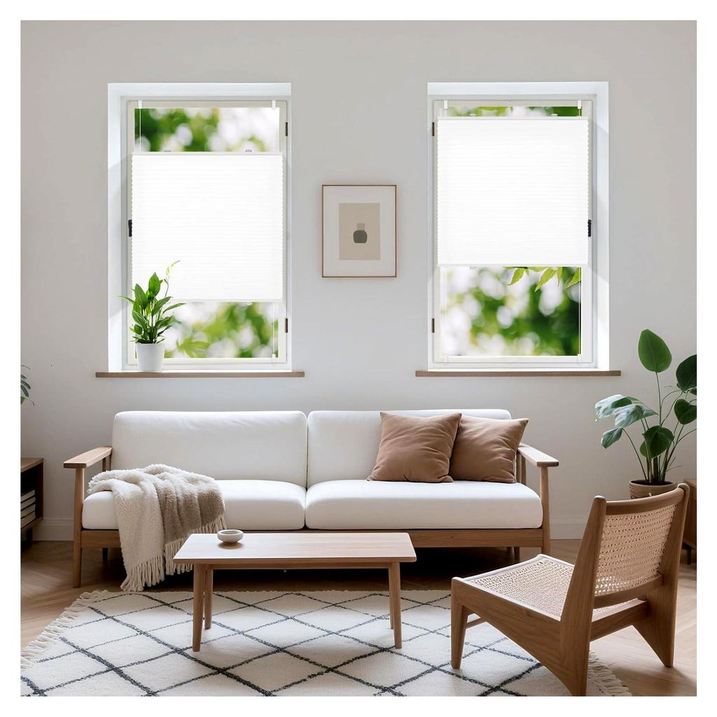 Plissee ohne Bohren Klemmfix, Weiß 90x130cm (BxH), Plisseerollos Faltrollo mit Klemmträger easyfix, Jalousie Sichtschutz und Sonnenschutz Rollo f...