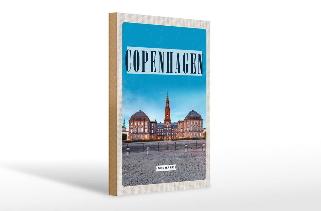 Holzschild Reise 20x30cm Retro Copenhagen Denmark Schloss