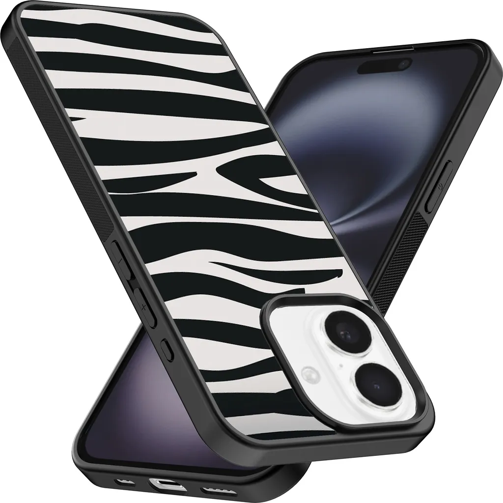 Smartphonica iPhone 16 Zebra Case - Custodia Design TPU Bianco e Nero - 2