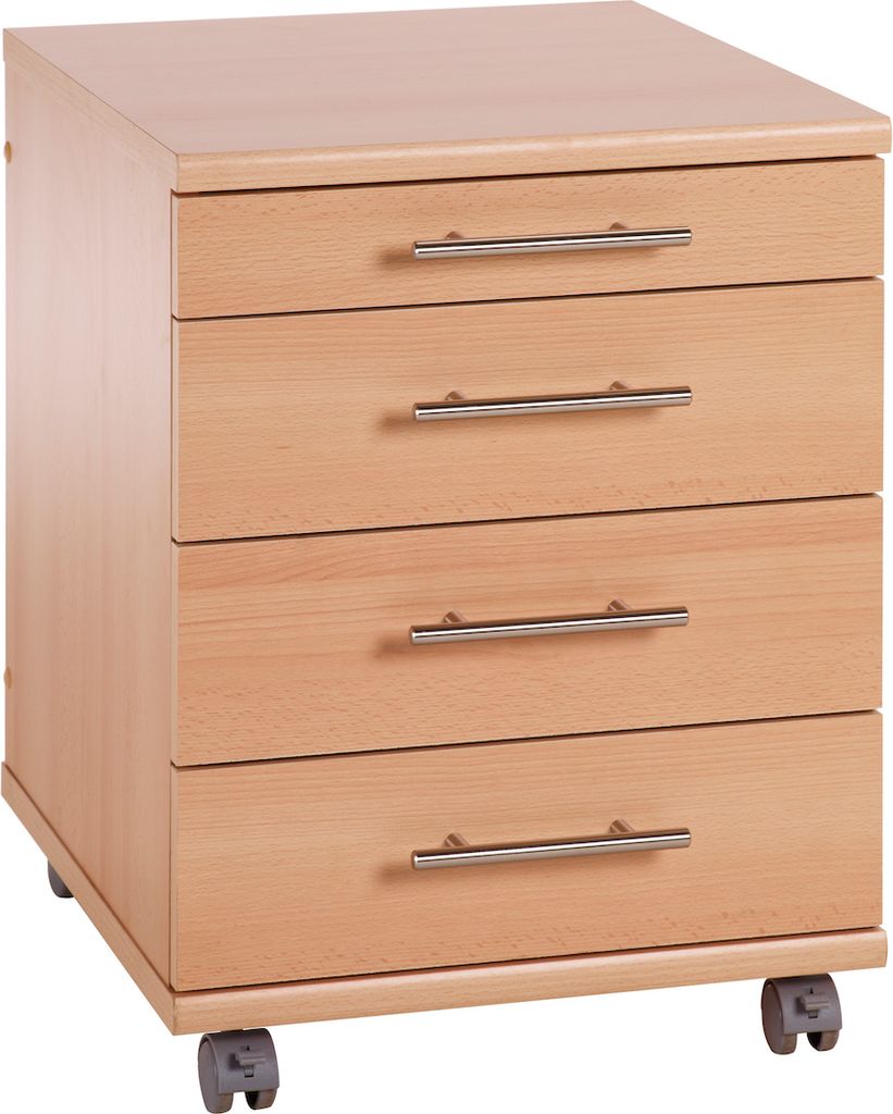 Möbelpartner Rollcontainer Eagle | HxBxT 57x42x50cm (Höhe mit Rollen) | 4 Schubladen | Buche