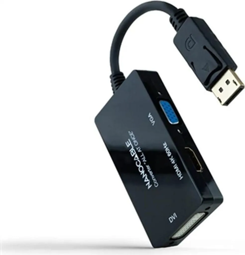 NANOCABLE Convertitore DP to HDMI/VGA/DVI 3-in-1 4K 60Hz Nero