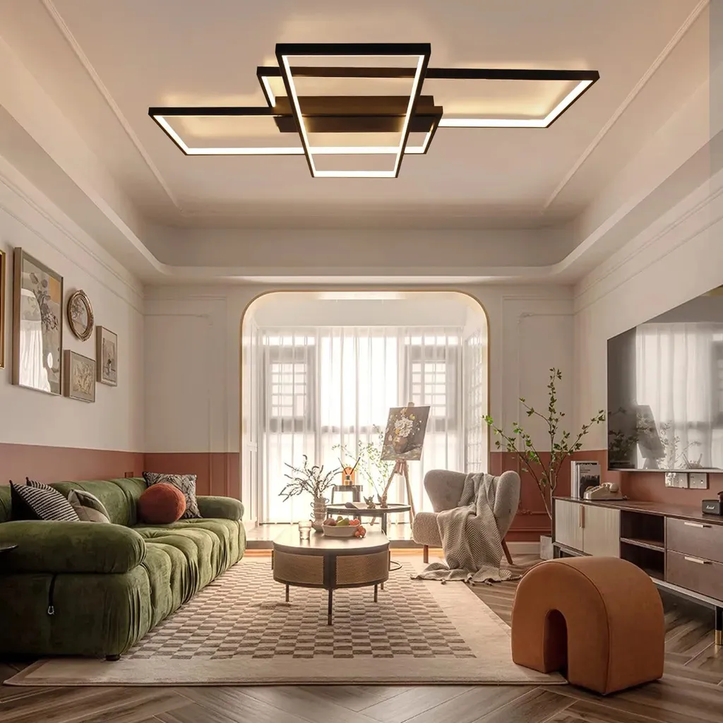 Plafonnier LED 88W Géométrique à Intensité Variable Noir Moderne - 7