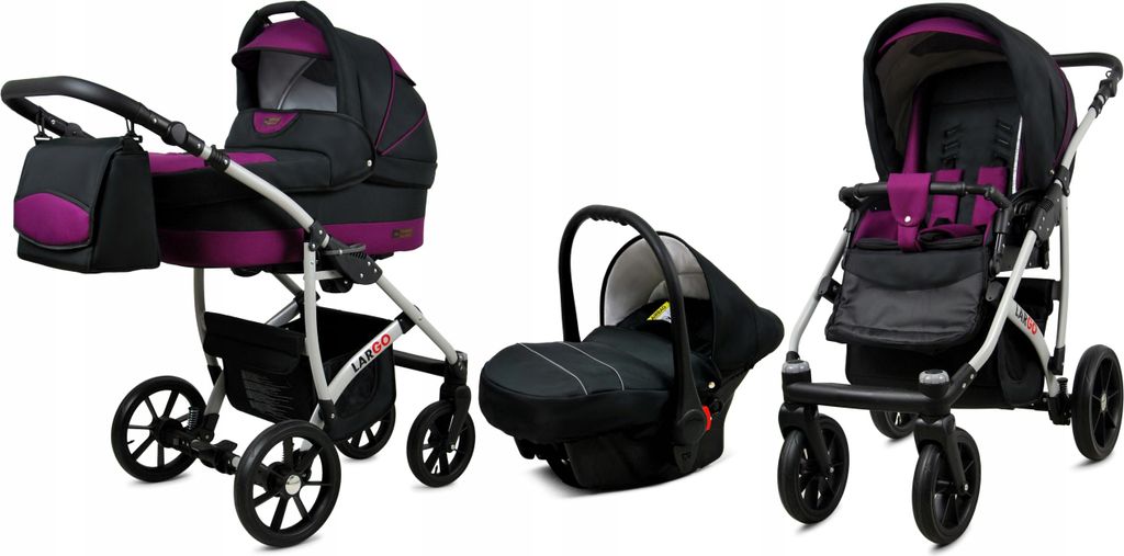 BabyLux Largo | 3in1 Kinderwagen Set | Black Purple | Kombikinderwagen | Kinderwagenset | Buggy