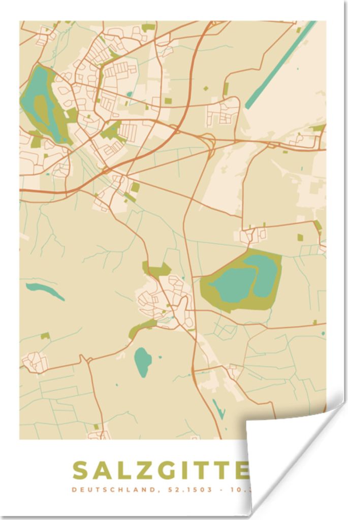 MuchoWow Poster Vintage - Stadtplan - Salzgitter - Karte 20x30 cm - Papierdruck