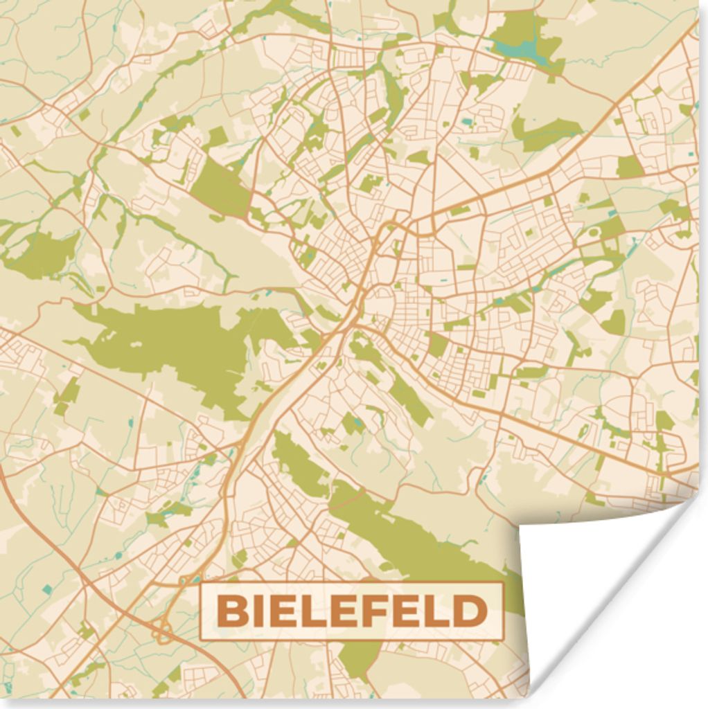 MuchoWow Poster Karte - Stadtplan - Vintage - Bielefeld - Karte 50x50 cm - Wohnzimmerdekoration