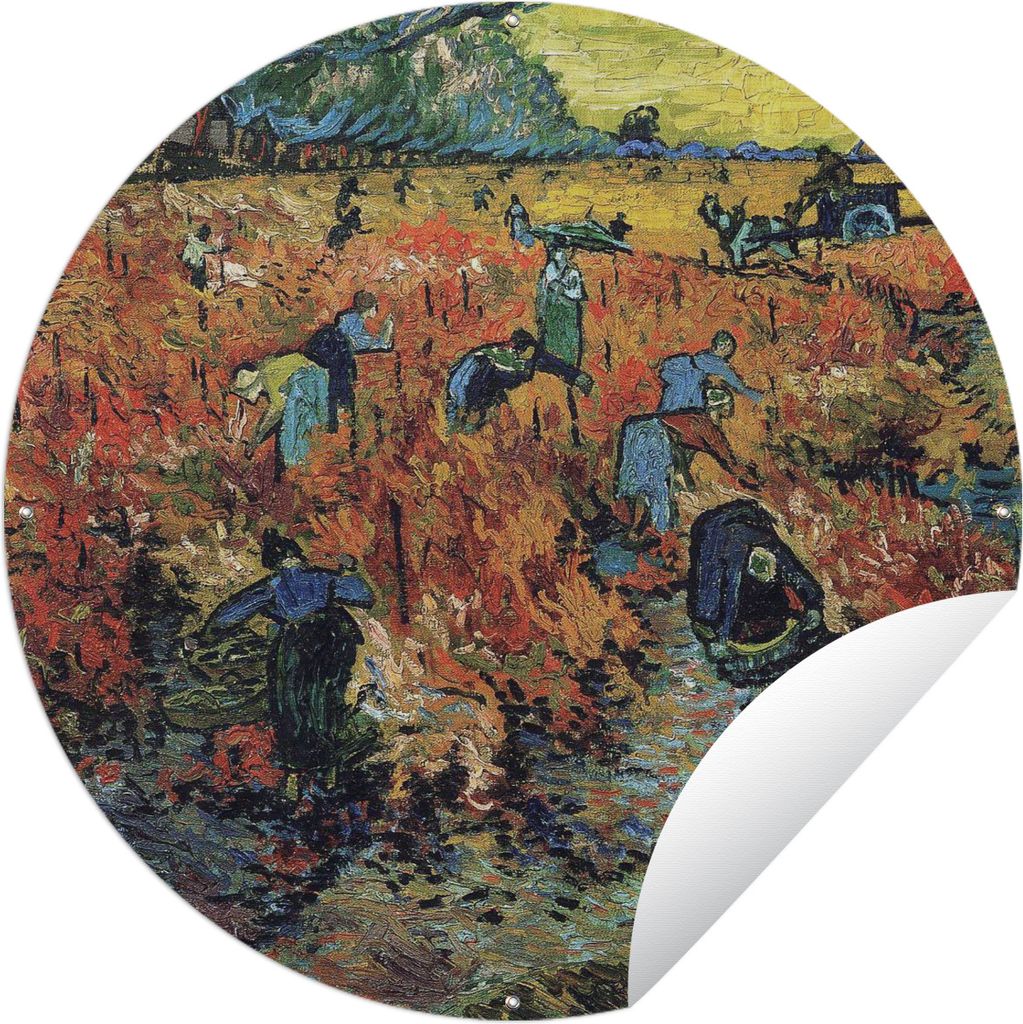 MuchoWow Gartenposter Outdoor-Poster Rund Der rote Weinberg - Vincent van Gogh Ø 90 cm Gartendeko Rundes Poster draußen