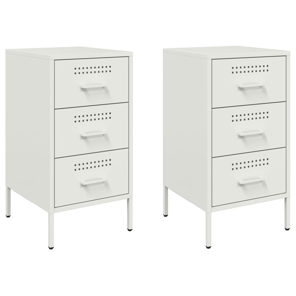 (Robust Möbel)Nachttisch 2er Set, für Schlafzimmer - elegantes Design - Nachtkommode - Weiß 36x39x68cm Stahl - Nachttische & -schränke DEM...