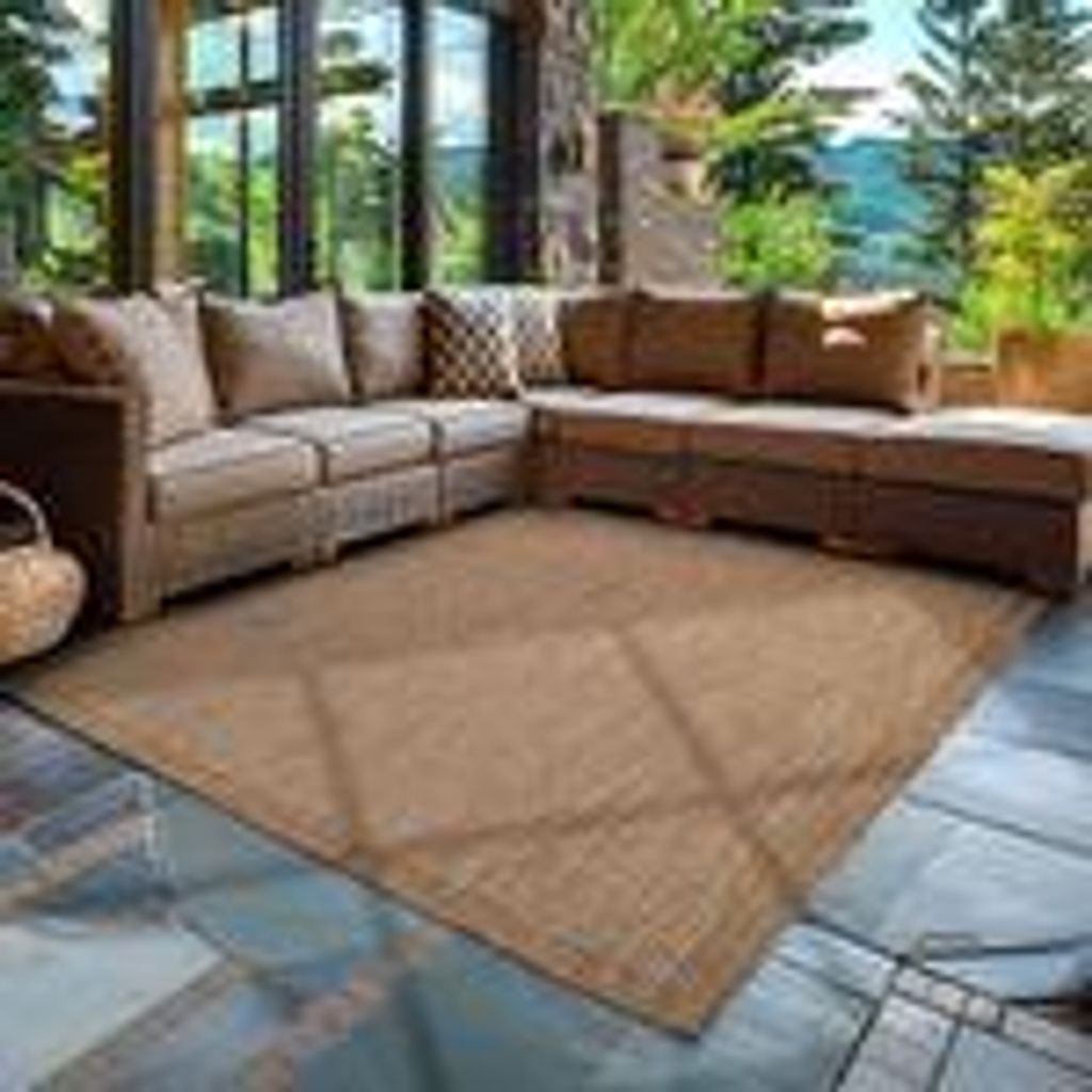 Outdoor Teppich Wetterfest, Pflegeleicht Stilvolles Modern Design, ideal für Terrasse, Balkon, Garten, Küche, Größe: 240 x 340 cm, Farbe: Braun