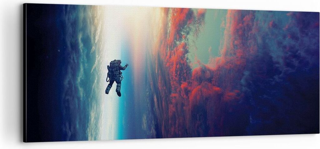 Bild auf Leinwand - Leinwandbild - Einteilig - Kosmos Astronaut Planet - 100x40cm - Wand Bild - Wanddeko - Wandbilder - Leinwanddruck - Bilder - Wa...