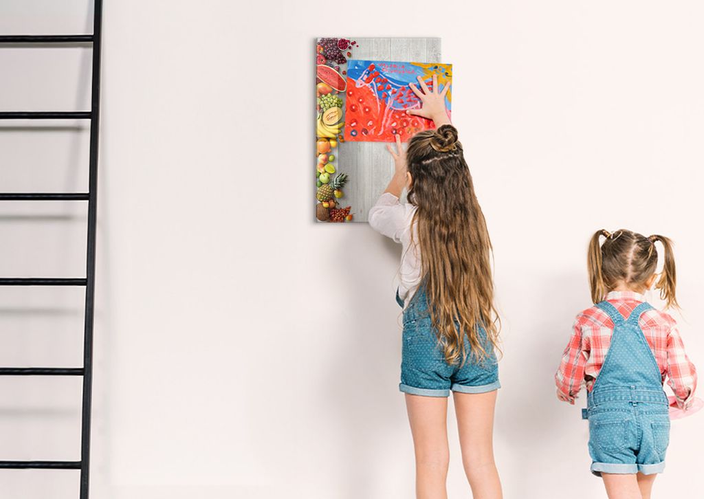 Magnetische Notiztafel - Schwarzer Marker + Schwamm + Magnete - 40 x 60 cm - Gemüse auf Holz