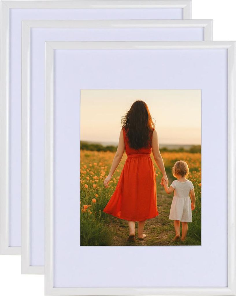 3er 5er Set New Lifestyle Kunststoff Bilderrahmen mit Passepartout & Kunststoffglas Collage Wanddeko - Farbe: 3er Pack Weiß | Format: 30x40