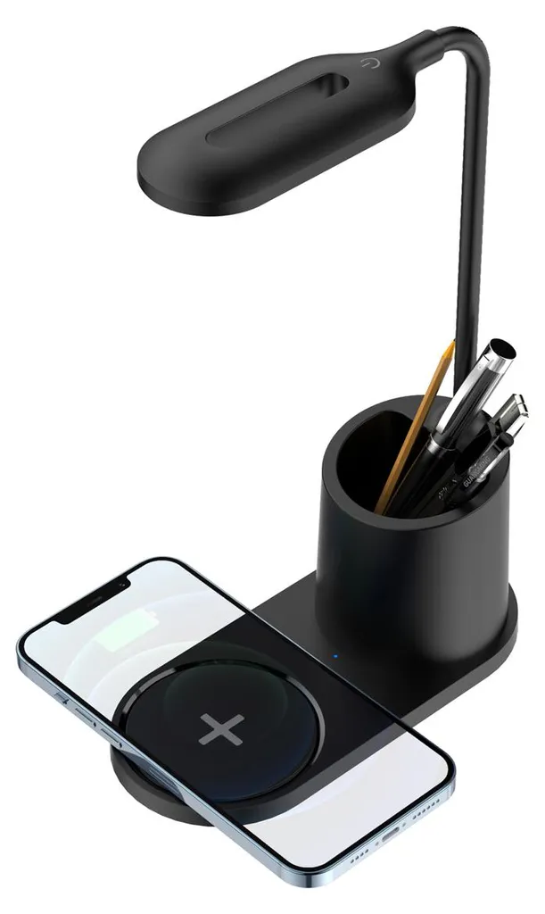 Lampe LED 3W Platinet charge sans fil Qi intégrée coloris noir