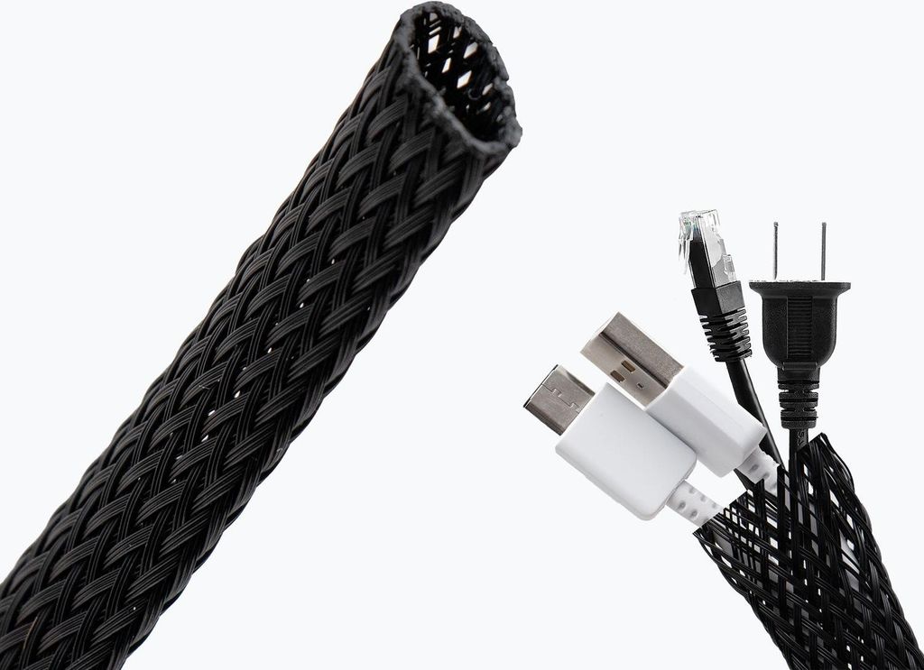 Intirilife Kabelschlauch selbstschließend gewebt in Schwarz - 8 - 24 mm - Länge 3 Meter - Flexibler Kabelkanal zuschneidbare Kabelhülle für Kab...