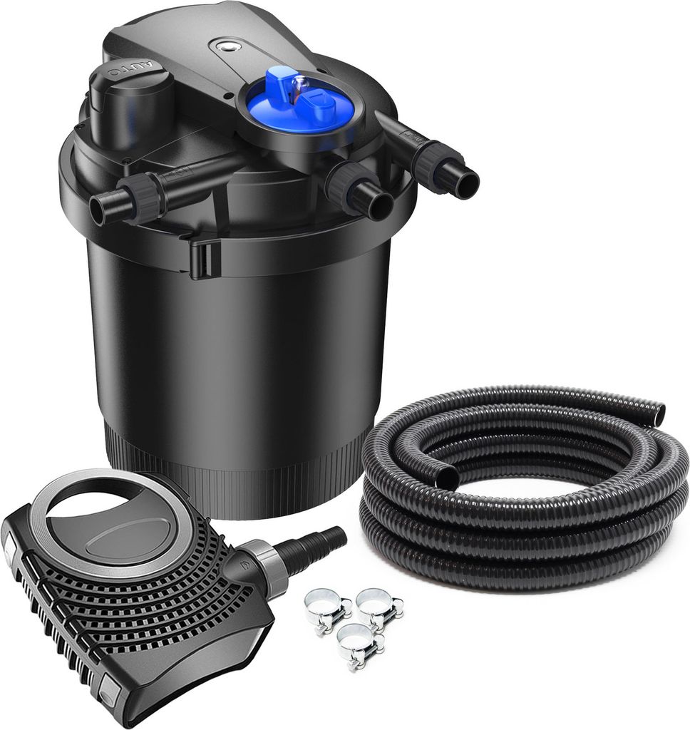 SunSun Komplettset: CPA-2500 Teichdruckfilter bis 6000 L mit 11 Watt UV-C Teichklärer, NEO-2800 SuperECO Teichpumpe 3000l/h 10W, 5m Teichschlauch ...