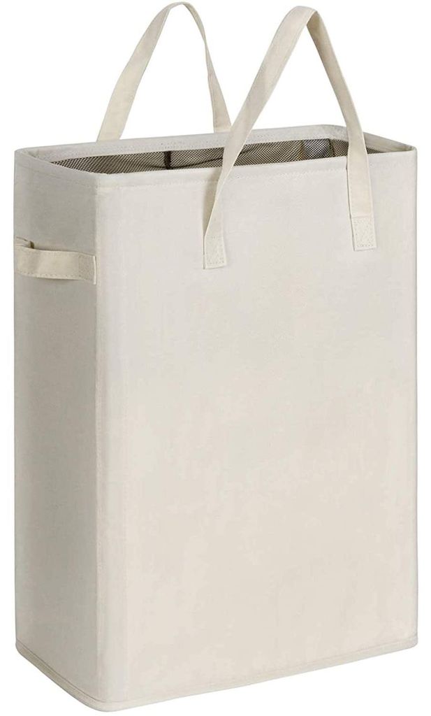 Schmaler Wäschekorb, kleiner Wäschekorb, faltbarer Wäschekorb, Wäschebeutel zum Zusammenklappen, schmal mit Griff – 45 Liter, beige