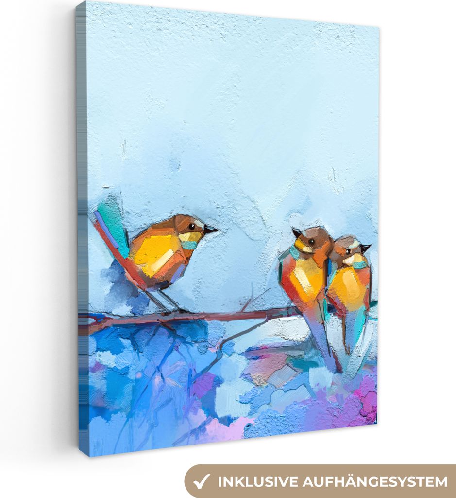 MuchoWow - Leinwandbilder - Gemälde - Ölfarbe - Vogel - Zweig, Wandbild, Wanddeko Bilder Wohnzimmer, 30x40 cm