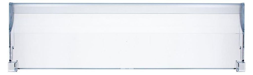 A clear, front-facing studio shot of a white and gray refrigerator drawer flap.