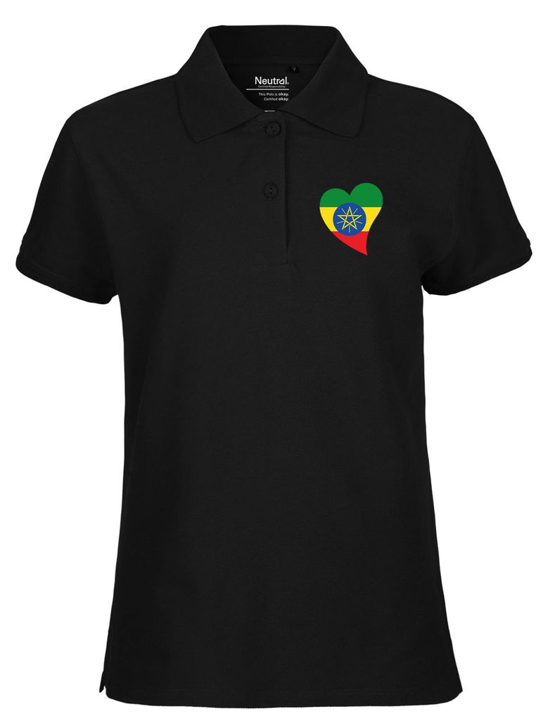 Huuraa Damen Polo Shirt Äthiopien Flagge Herz L Black Bio Baumwolle Fairtrade Poloshirt Geschenkidee