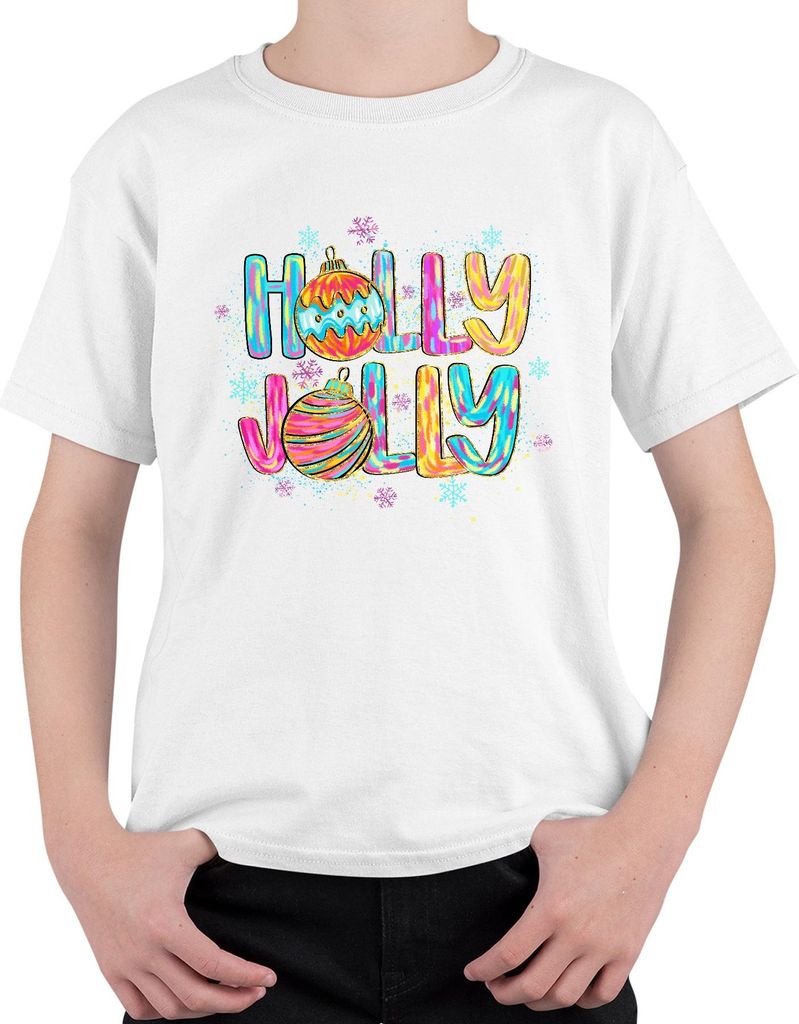 Holly Jolly Geschenk Weihnachtskugel Schneeflocke bunt lustig Uni Kinder T-Shirt, Weiß, 152
