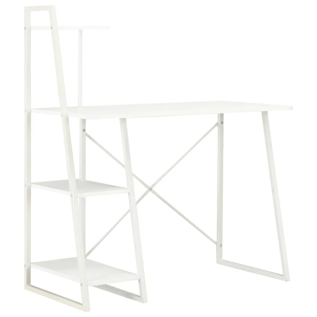 Bureau informatique blanc pour étudiant avec rangement bibliothèque 102x50 cm
