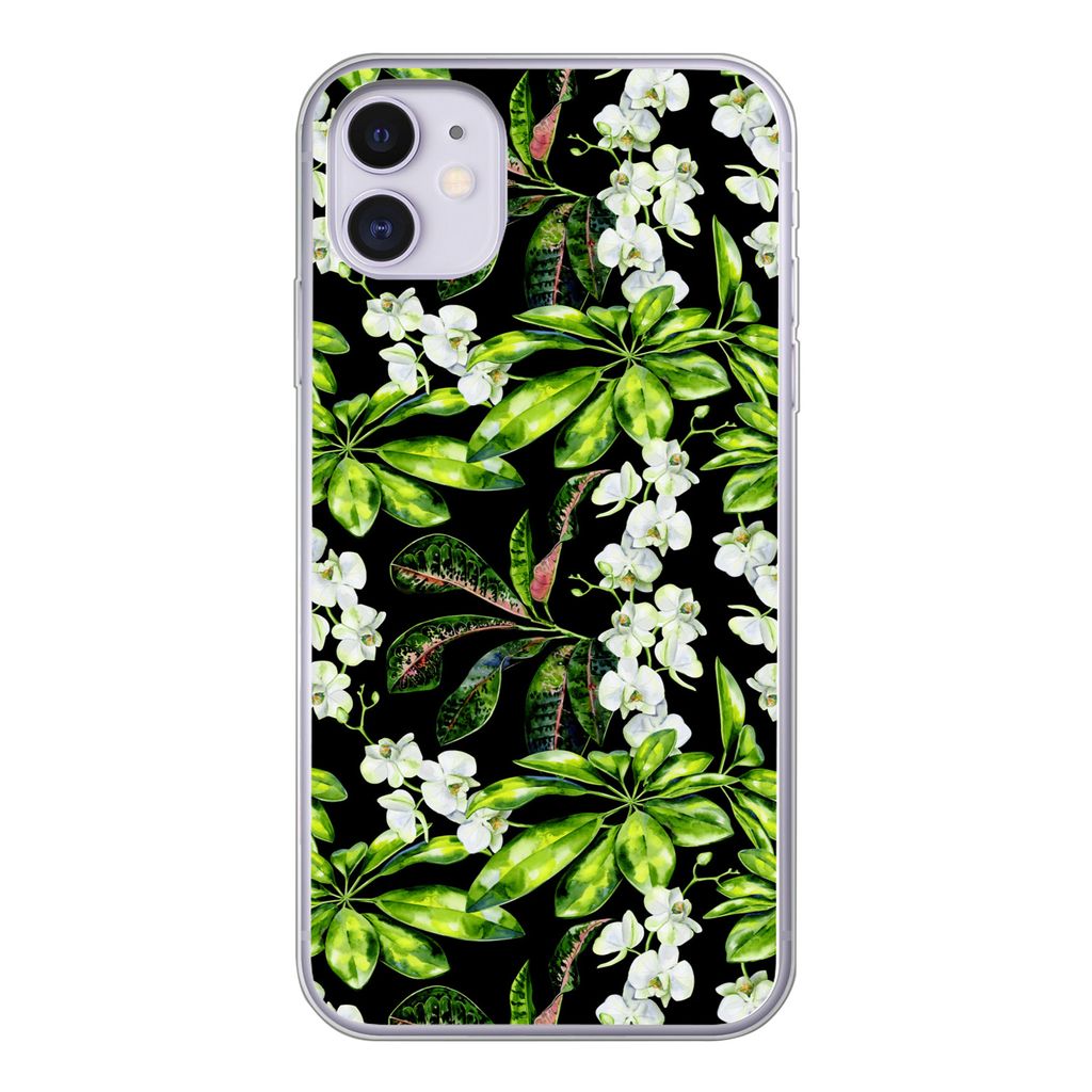 MuchoWow Handyhülle Schutzhülle Hülle für iPhone 11 Blatt - Orchidee - Muster Silikon Softcase Handy Hülle - Handytasche