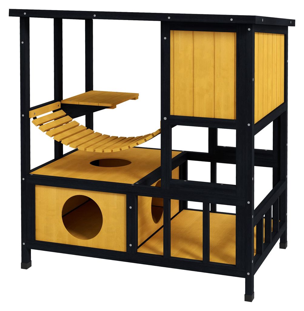 PawHut kattenhuis van hout, kattenhol, kattenhut met Productafbeelding 