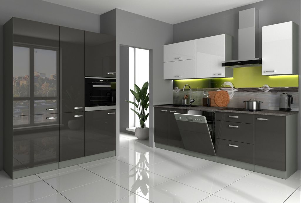 Küchen Unterschrank 40 cm Grey Hochglanz Grau Küchenzeile Küchenblock Küche 
