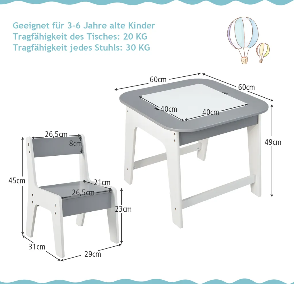 Table Enfant Plateau Double Face avec Espace de Rangement Caché - Gris - 2