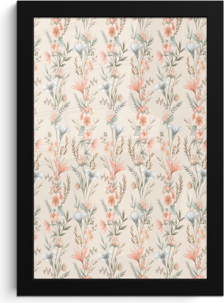 MuchoWow MuchoWow Gerahmtes Poster Blumen - Vintage - Muster 20x30 cm - Poster mit zchwarzem Bilderrahmen - Drucken - Bilder Poster im Rahmen