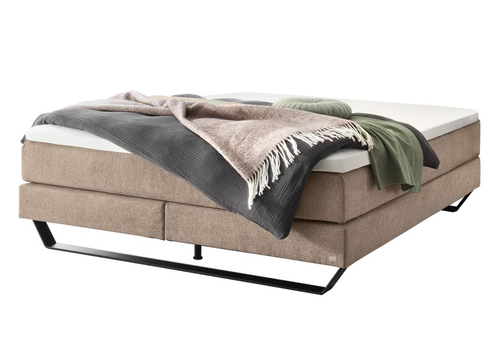 HASENA Raumspar Boxspringbett Julieta sand Fußkufe schwarz 200x200 : Topper - Elegance Top (medium)