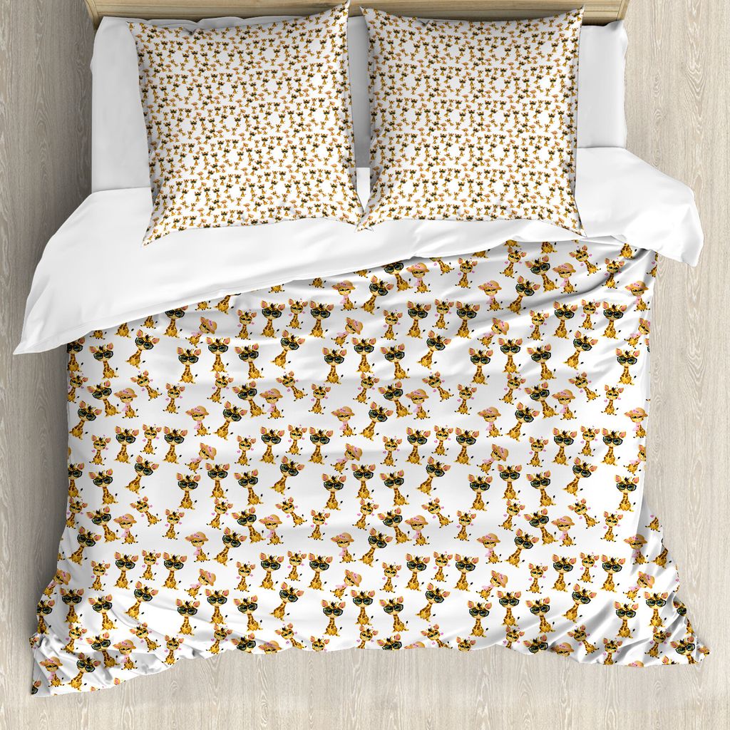 ABAKUHAUS Giraffe Bettbezug, Romantische Charaktere, Milbensicher Allergiker geeignet mit Kissenbezügen, 155 cm x 220 cm - 80 x 80 cm, Pale Brown,...
