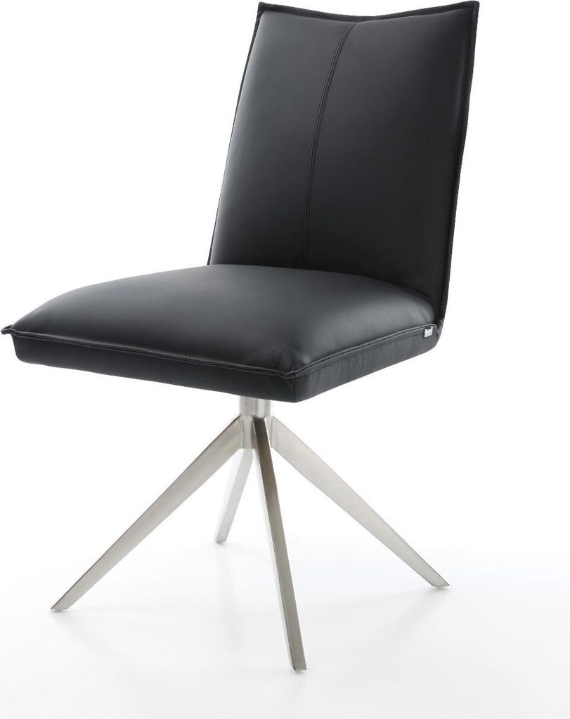 DELIFE Drehstuhl Lelio-Flex Echt-Leder Schwarz Kreuzgestell breit Edelstahl 360° drehbar Wippfunktion Taschenfederkern