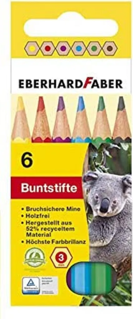 Matite Eberhard Faber 514906 - Set 6 Pastelli Corti Esagonali Robusti