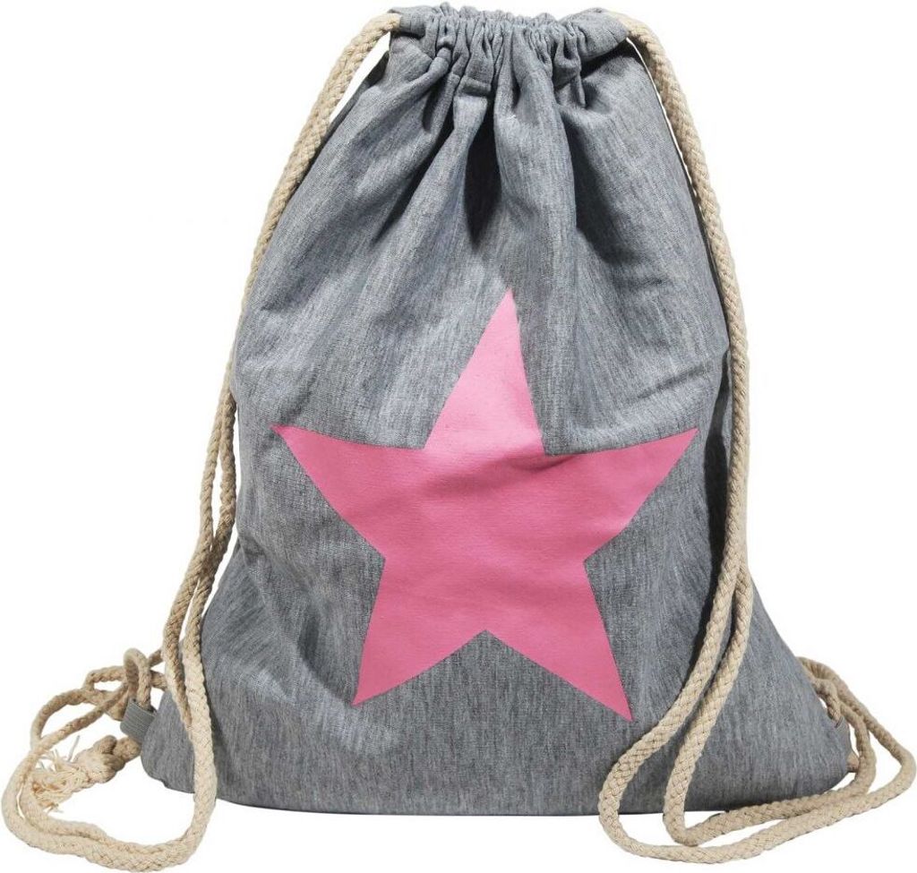 Turnbeutel Hipster Jutebeutel Sportbeutel Jute Rucksack Tasche grau Stern pink