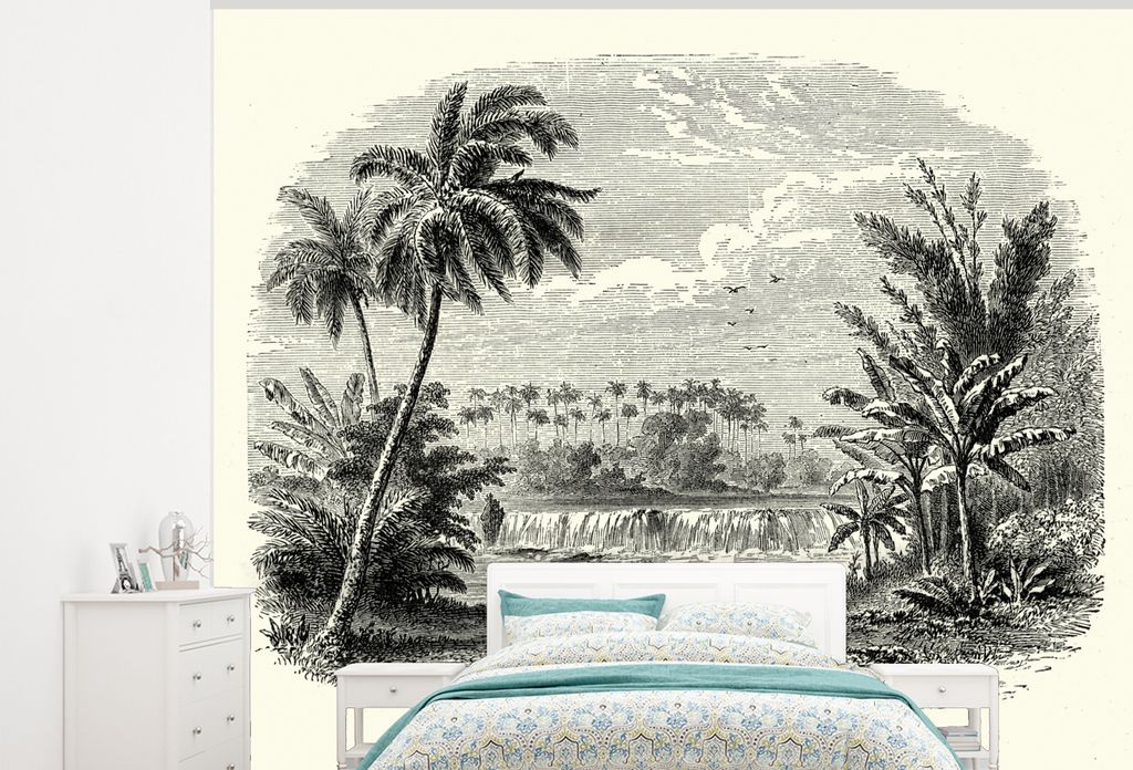 MuchoWow Fototapete für Wohnzimmer oder Schlafzimmer Wandtapete Vinyl Motivtapete Ein altes Naturfoto in Kuba als Illustration - 325x260 cm - Ta...