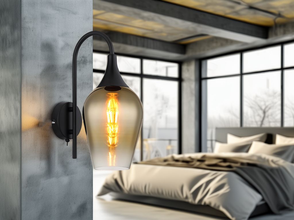 Ausgefallene LED Wandleuchte innen mit Schalter & Glas Lampenschirm Gold, H 36cm